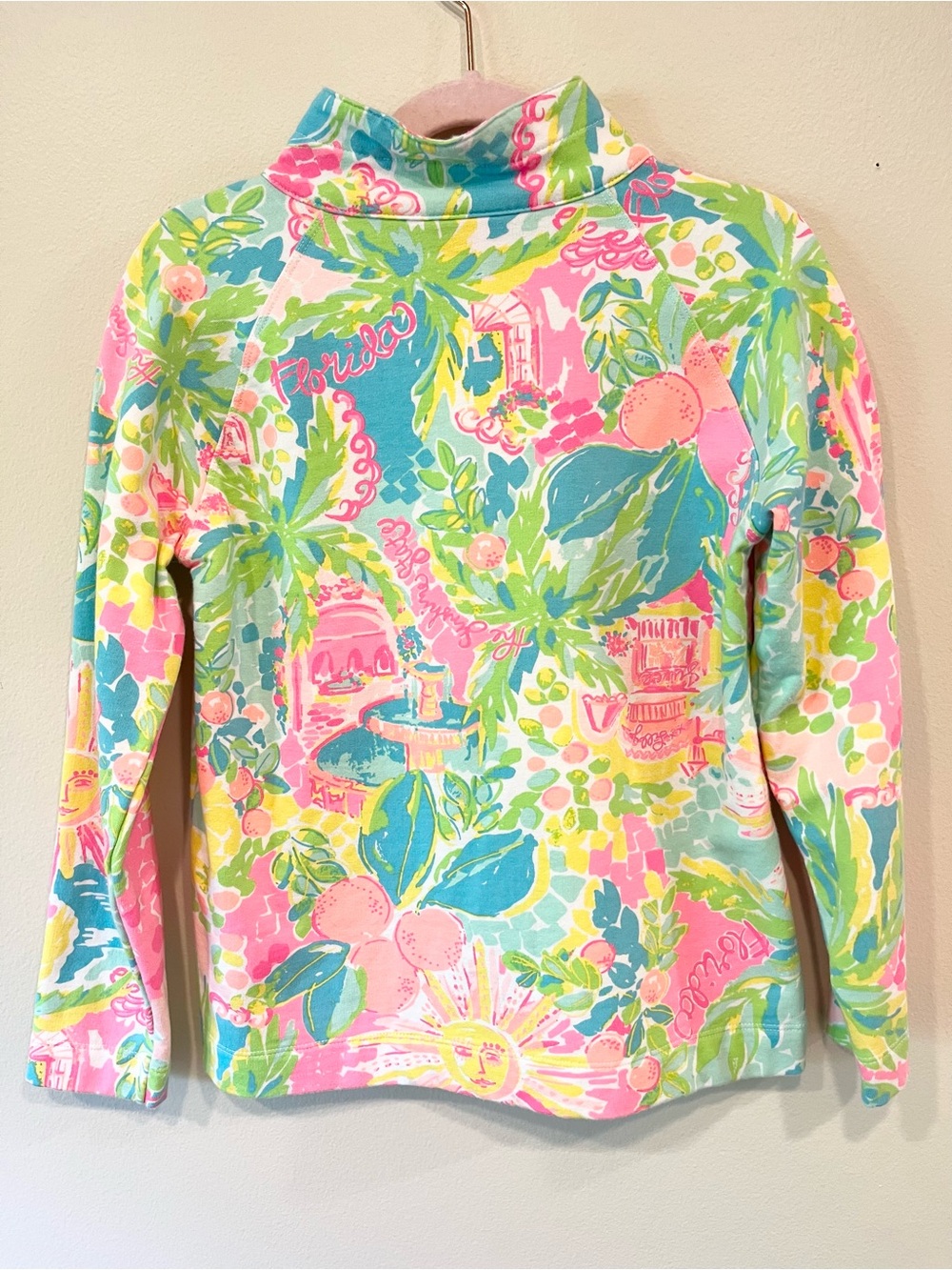 Lilly Pulitzer Girls' Pink Multi Tropical Half-Zip Pullover - Picture 2 of 3